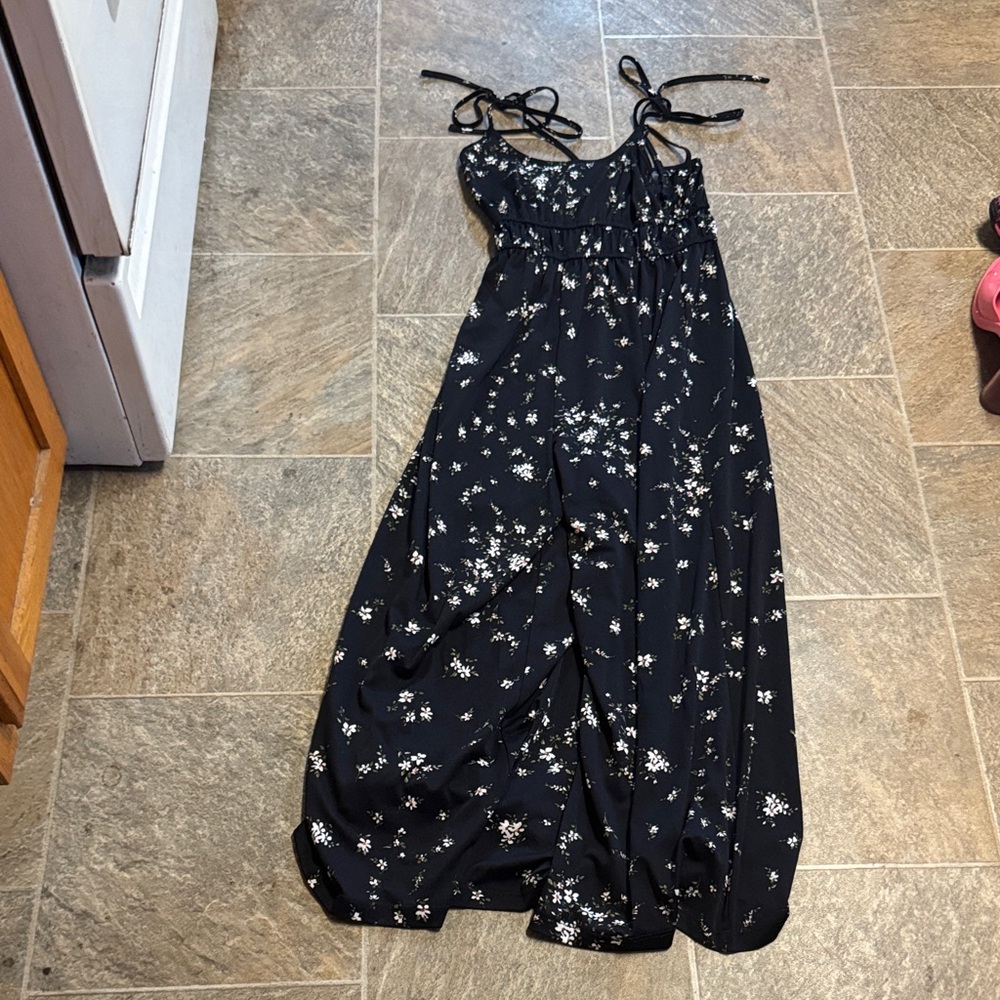 Aqua Black Floral Maxi Dress